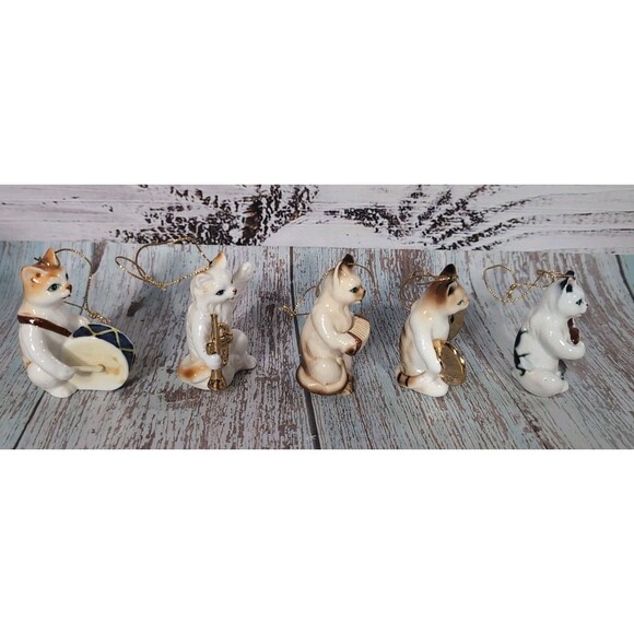 Vintage Porcelain Cat Orchestra Band 5 Miniature Figurines Ornaments Bone China - Picture 6 of 17
